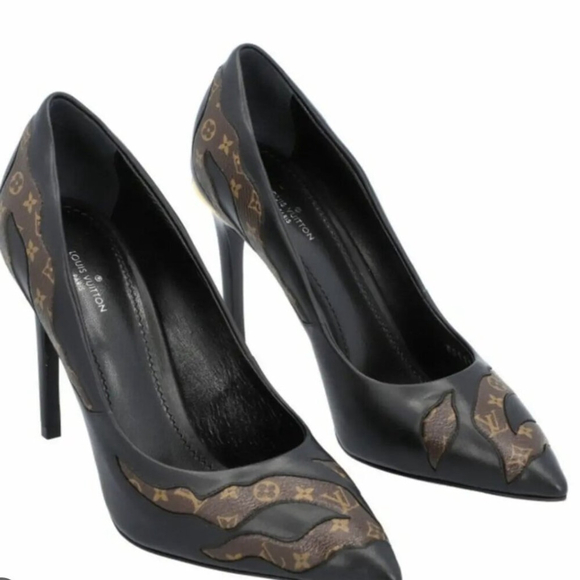 LOUIS VUITTON FIRST LADY MONOGRAM & LEATHER PUMPS 37.5 SHOES Brown - Picture 1 of 16